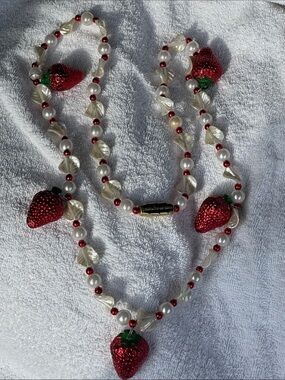 Mardi Gras Imports Strawberry Pearl Necklace - Red and Cream Women Jewelry